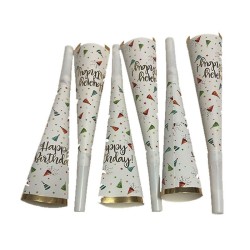 Corneta Blanca Happy Birthday (6 piezas)