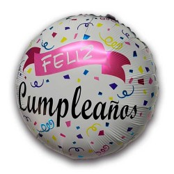 Globo de cumpleaños blanco con banderín rosa