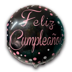 Globo de cumpleaños negro con letras rosas