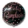 Globo de cumpleaños negro con letras rosas