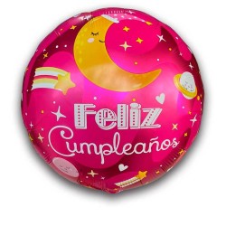 Globo de cumpleaños rosa con luna