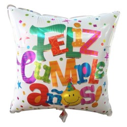 Globo feliz cumpleaños cuadrado blanco
