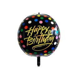 Globo orb negro Happy Birthday