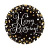 Plato pastelero de cartón Negro Happy Birthday (6 piezas)